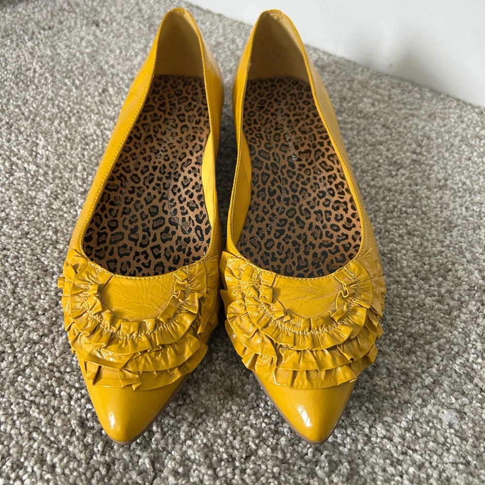 Yellow Patent Ruffled Women's Flats